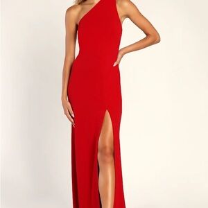 Lulu's Keep It Interesting Red Asymmetrical Cutout Halter Maxi Dress
